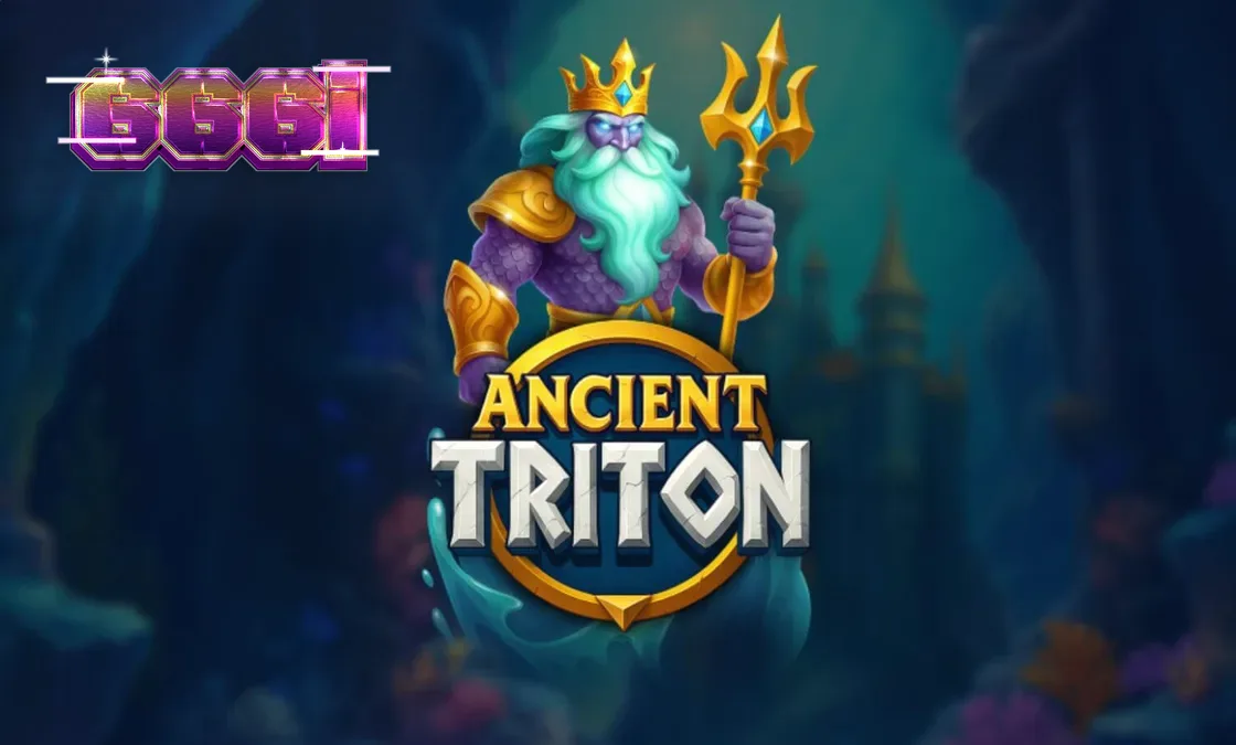 Pemandangan bawah laut yang megah dalam slot Ancient Triton dengan simbol-simbol mitologi.